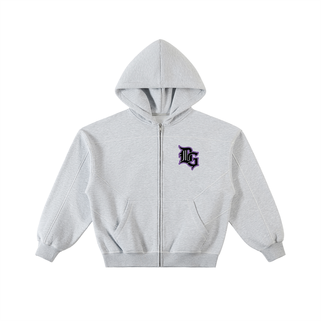Contrast-Stitched Boxy Fleece Zip Hoodie