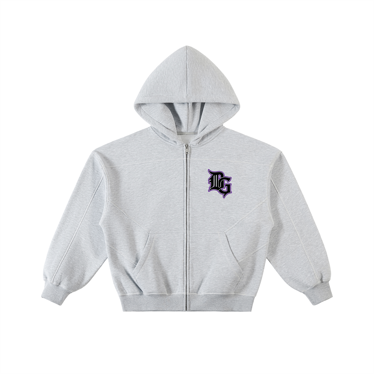 Contrast-Stitched Boxy Fleece Zip Hoodie – DG Studios